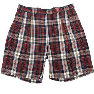 Polo Ralph Lauren Shorts Multicolor Plaid Red Flat Front Pocket Cotton 36